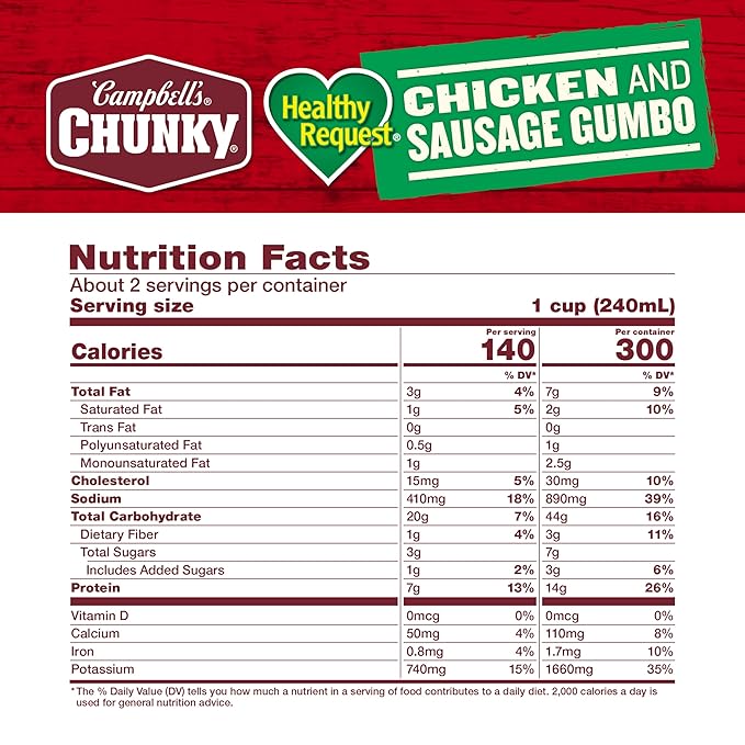 Campbell’s Chunky Soup Healthy Request Chicken and Sausage Gumbo 18.8 oz Can (Case of 12)