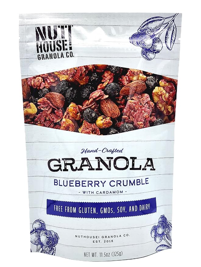 NutHouse! Granola Company - Premium Blueberry Crumble Granola | Certified Gluten-Free Non-GMO Kosher | Vegan Soy-Free | 11.5 oz. Bag (3-Pack)