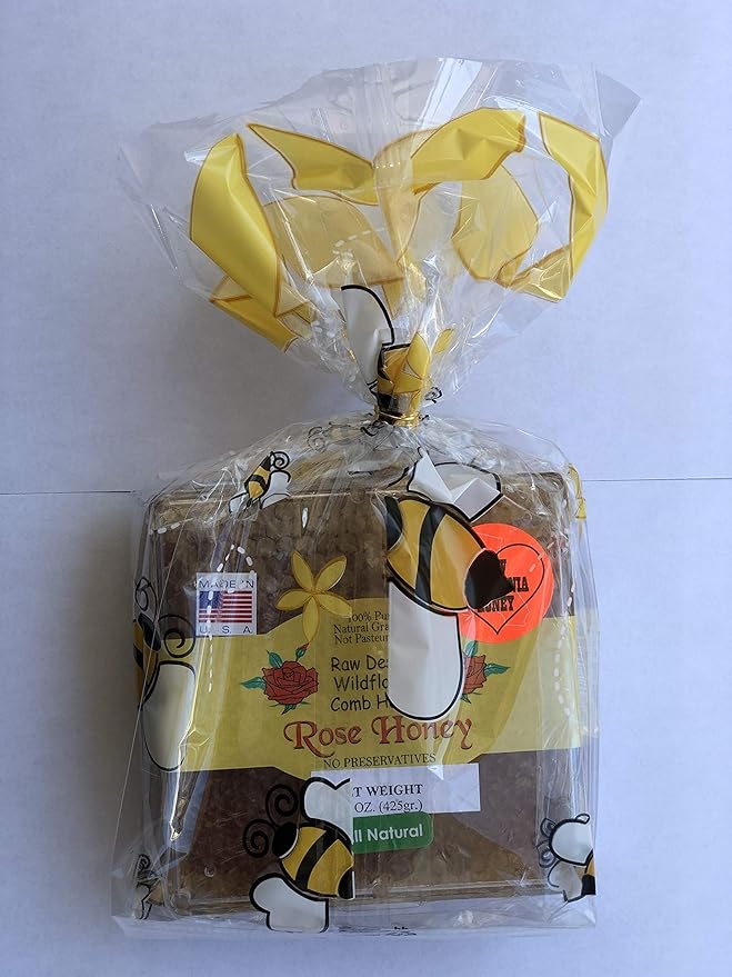 California Raw Desert Wildflower Comb Rose Honey w/PROPOLIS Honeycomb Square Box 12 Oz. Pure 100% Natural | Gift Wrapped
