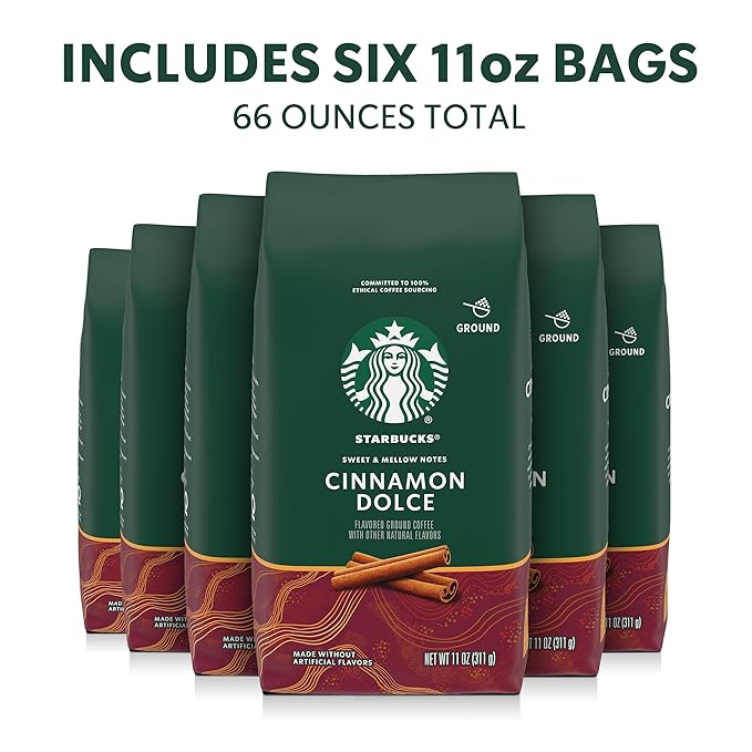 Starbucks Ground Coffee Flavored Hot or Iced Coffee Cinnamon Dolce Six 11 oz Bags