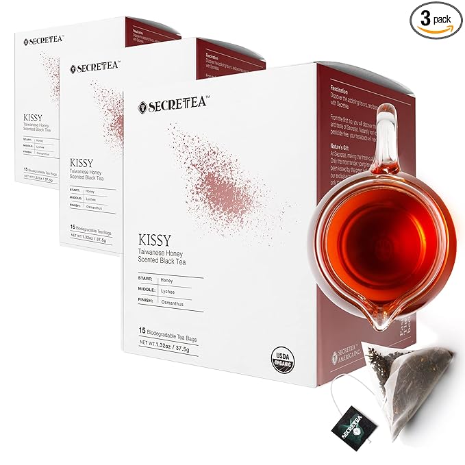 Organic TAIWAN Honey Scented Black tea bag | Sugar Free | Good for Cold brew Tea | Natural Antioxidants 45 Sachet Tea Bags | By T SECRETEA Kissy