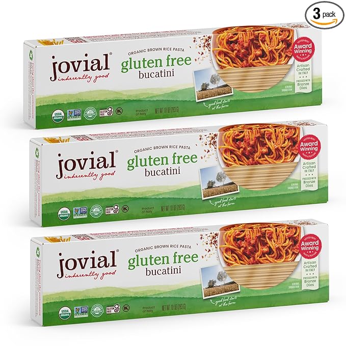 Jovial Organic Brown Rice Bucatini Pasta - Gluten Free Whole Grain Bucatini Dairy Free Made with 2 Ingredients Non GMO Artisan Crafted in Italy - 10 Oz (3 Pack)