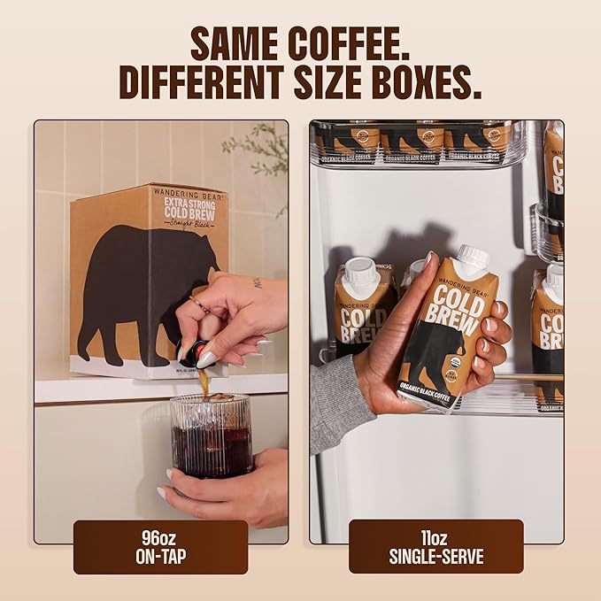 Wandering Bear Decaf Cold Brew Coffee - Bold Smooth No Sugar Added Shelf-Stable Ready to Drink Gluten Free &amp Vegan Decaf Iced Cold Brewed Coffee Drink - 32 fl oz 6 pack