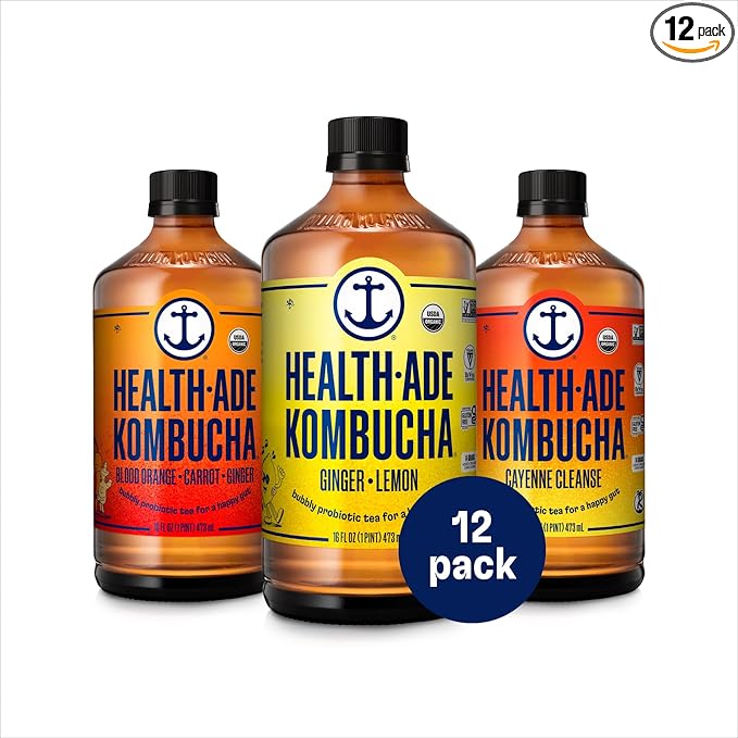Health-Ade Kombucha Tea Organic Drink Fermented Tea with Living Probiotics Detoxifying Acids Supports Gut Health Non-GMO Vegan Gluten Free 12 Pack (16 Fl Oz Bottles) Ginger Lovers Variety Pack
