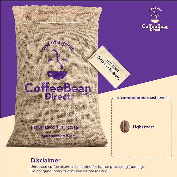 Coffee Bean Direct Unroasted Tanzanian Peaberry 5 Pound (Pack of 1)