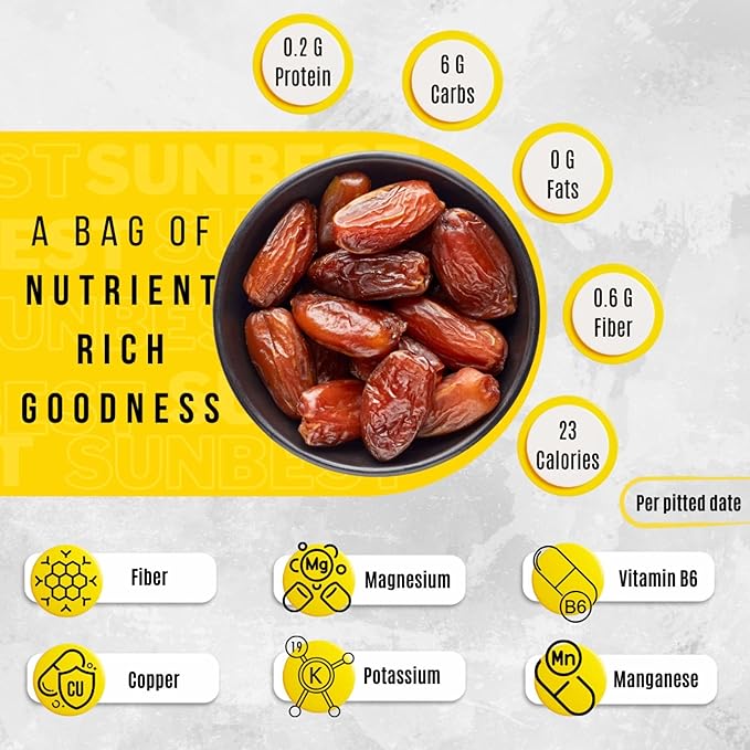 Sunbest Natural Deglet Noor Dates 5 lbs – Pitted &amp Whole – Bulk Dried Fruit Snack For Kids &amp Adults – Naturally Sweet For Baking &amp Cooking – Sun-Dried Fiber Rich Kosher &amp No Sugar A