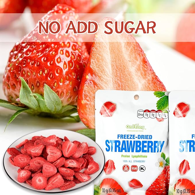 ONETANG Freeze-Dried Fruit Strawberry 10 Pack Single-Serve Pack Non GMO Kosher No Add Sugar Gluten free Vegan Holiday Day Gifts Healthy Snack 0.35 Ounce