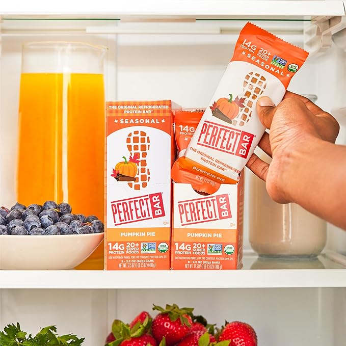 Perfect Bar Pumpkin Pie Protein Bar High Protein Organic Gluten Free Soy Free Non GMO No Sugar Alcohols 2.2 Ounce Bar 24 Count