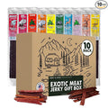 Jerky-n-Spice Exotic Jerky Gift Box (10 Count) | Exotic Jerky Variety Pack | Assorted Flavored High Protein Beef Stick for Men | Wild Game Meat Stick Sampler | Ideal for Birthday Road Trip &amp Camp