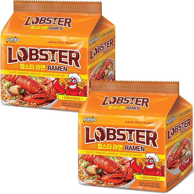 Paldo Fun &amp Yum Lobster Flavored Noodle Soup Original Seafood Broth Oriental Style Korean Ramyun K-Food 120g 4.23oz (4.23 Ounce (Pack of 8) Lobster)