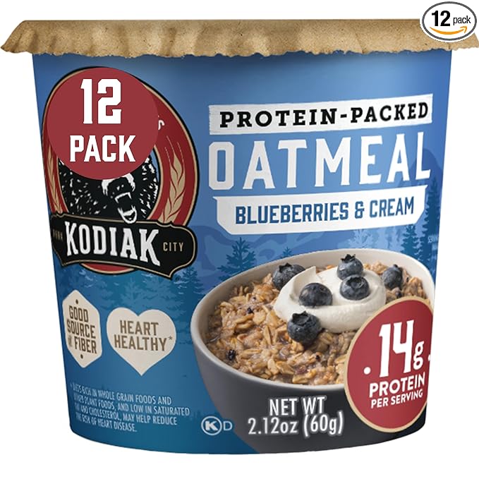 Kodiak Instant Oatmeal Cups Blueberries &amp Cream High Protein 100% Whole Grains (12 cups)