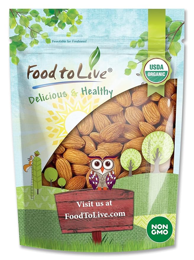 Food to Live - Organic Imported Raw Almonds 5 Pounds Non-GMO Whole No Shell Unpasteurized Unsalted Vegan Kosher Keto-Friendly.