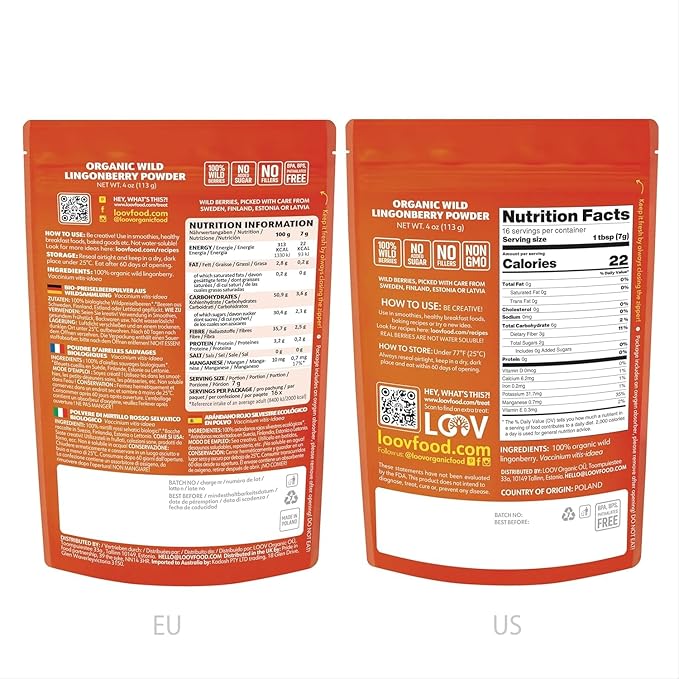 Organic Wild Lingonberry Powder – Freeze-Dried &amp Powdered Nordic Superberry Traditional Scandinavian–Swedish Food – Pure Non-GMO &amp No Added Sugar – 4oz (16 Servings)