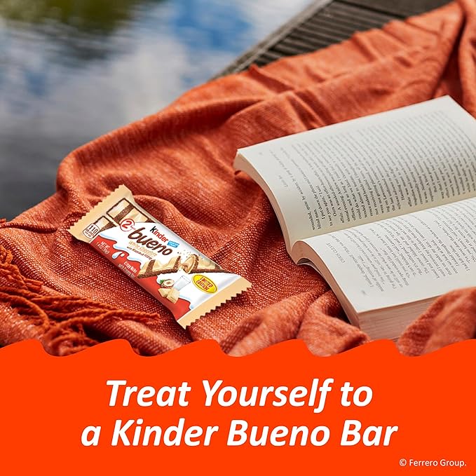 Kinder Bueno White Chocolate Bars with Hazelnut Filling 30 Packs of 2 Bulk Chocolate Candy Bars for Game Day Football Party Supplies Snacks for Adults 1.4 oz Per Pack