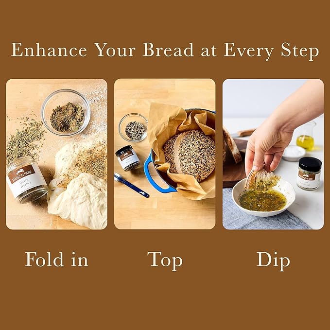 Set of 3 Artisan Bread Seasoning Mixes – Garlic Herbs with Black Garlic Seed Blend and Toasted Onion With Lemon | Seasoning Blends for Bread Dough Dips Dressings Spreads | Gourmet Gift Set