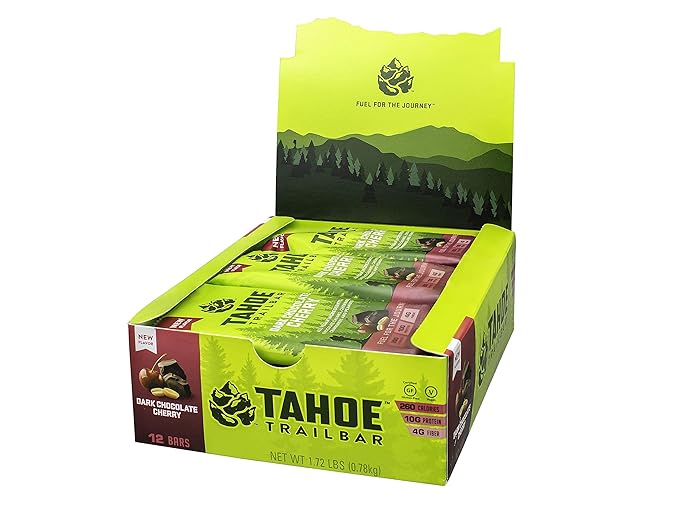 Tahoe Trail Bar Plant-Based Natural Energy Bar (2.3 Ounce Protein Bar 12 Count) High Protein Non-GMO Gluten-Free Vegan Healthy Snacks - Dark Chocolate Cherry