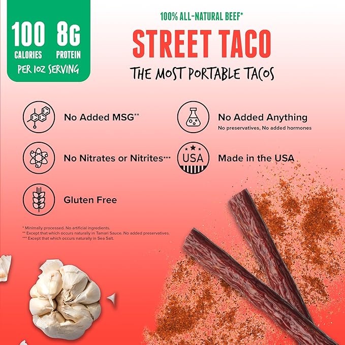 Baja Beef Sticks - Jerky Meat Sticks Healthy Meat Snacks for Adults High Protein Individually Wrapped 100% All Natural Beef Gluten Free Made in the USA - Street Taco 1 Oz (Pack of 16)