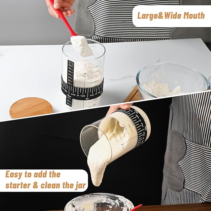 Pro Sourdough Starter Jar Kit 2 Packs-35 Oz Sourdough Bread Starter Jar Kit with Date Marked Feeding BandThermometerSpatulaCloth Cover&amp Lid for Sour Dough Bread Loaf (2 Pcs)