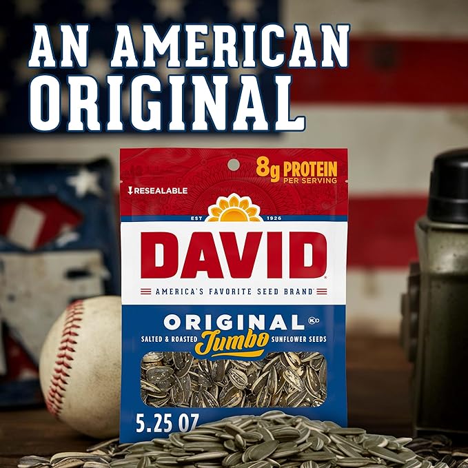 DAVID Sunflower Seeds Original Flavor Easter Basket Stuffer for Baseball Players 5.25 oz. (Pack of 12)