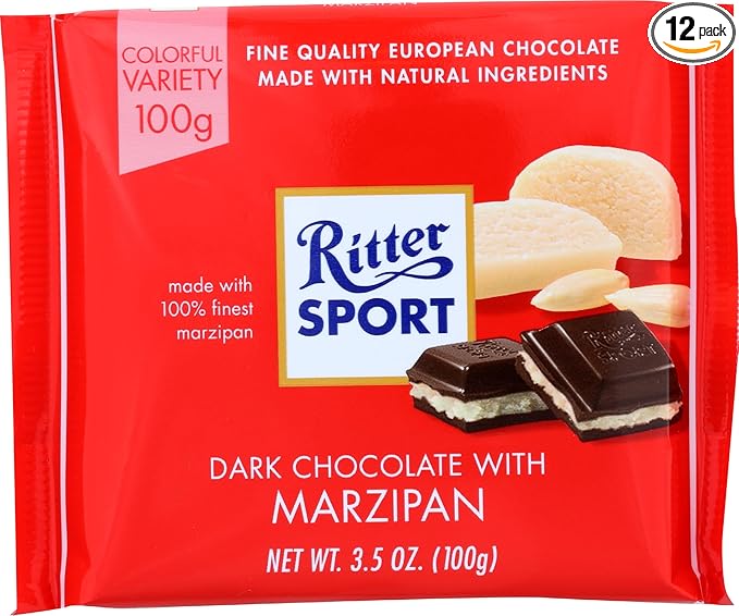Ritter Sport Marzipan Dark Chocolate Fresh from Germany Chocolate with Marzipan Filling Ritter Sport Chocolates in Colorful Variety 3.5 Ounce (Pack of 12)