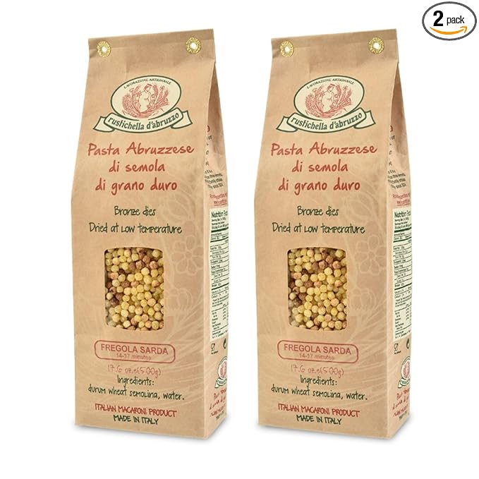 Rustichella d'Abruzzo Durum Wheat Fregola Sarda Pasta 17.6 Ounce (Pack of 2)