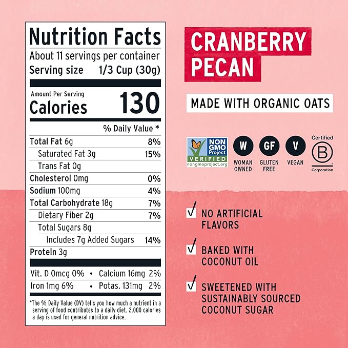 Purely Elizabeth Cranberry Pecan Ancient Grain Granola Gluten-Free Non-GMO 12 Oz Bags (Pack of 3)