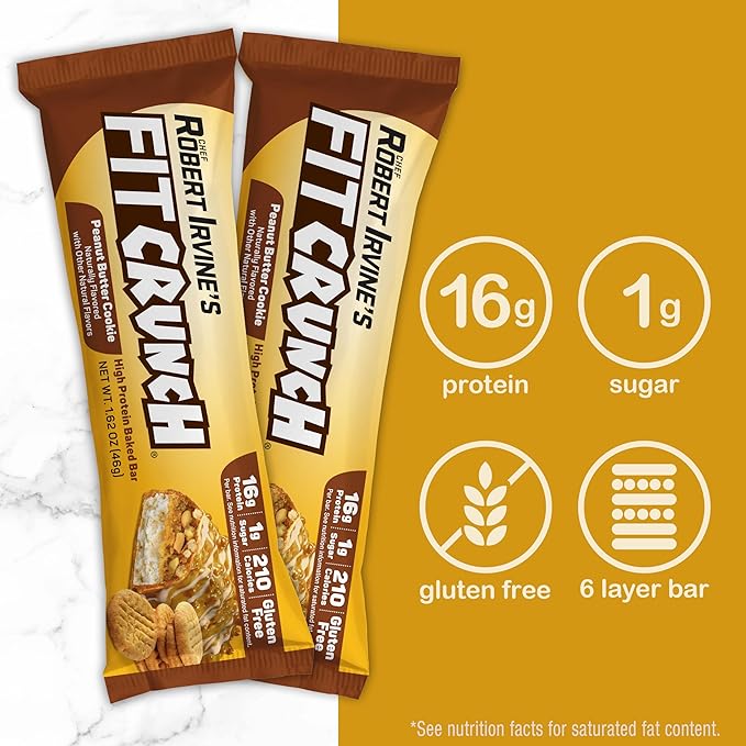 FITCRUNCH Snack Size Protein Bars 6-Layer Baked Bar 1g of Sugar Gluten Free &amp Soft Cake Core (9 Bars Peanut Butter Cookie)