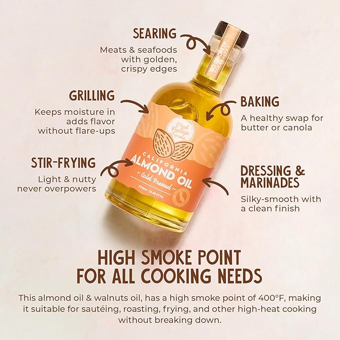 Fresh Vintage Farms Nut Bundle 100% Undiluted Cold Pressed Almond &amp Walnut Cooking Oils | Wholesome &amp Nutritious Healthy Cooking Oils for Cooking Baking Dipping &amp Salads | 12.68 Fl oz