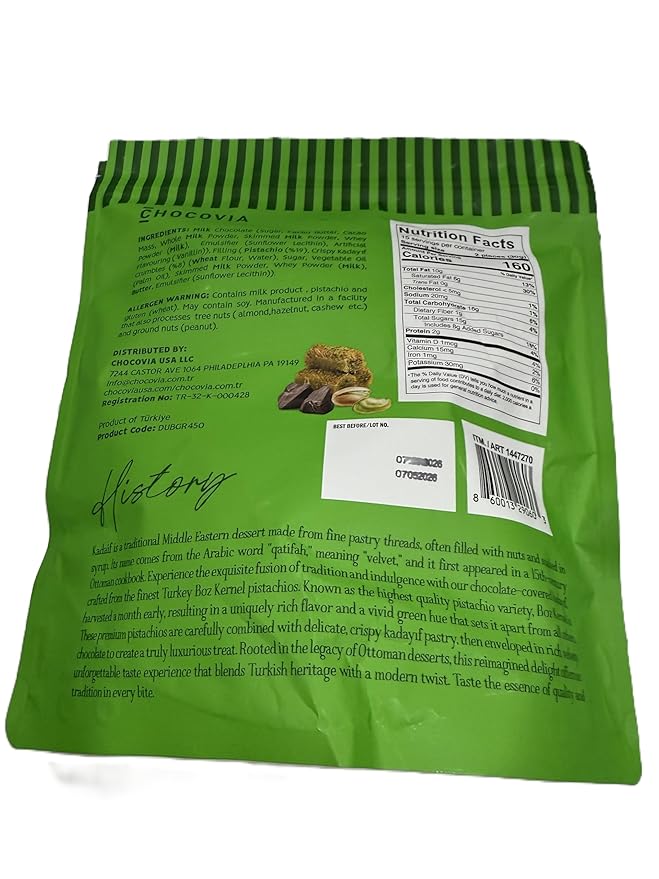 Dubai Style Milk Chocolate with Pistachio &amp Kadaif 15.87 Ounces