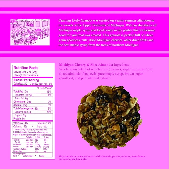 Cravings Daily Granola Variety- 3 Pack- Michigan Cherry &amp Roasted Nuts Apricot Blueberry Coconut &amp Macadamia Nut and Michigan Cherry &amp Sliced Almond