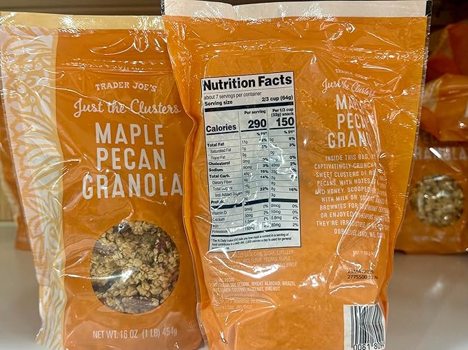 Trader Joe's Just the Clusters Maple Pecan Granola Crunchy Sweet Clusters 16 oz (1 lb) Premium Breakfast Cereal with Rolled Oats and Nuts