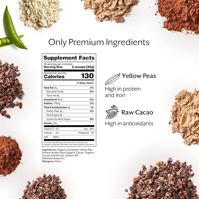 ProMix Nutrition Plant-Based Vegan Protein Powder Raw Chocolate - Pea Protein &amp Vitamin B-12 - ­Post Workout Fitness &amp Nutrition Shakes Smoothies Baking &amp Cooking Recipes - 2.5 Pound (P