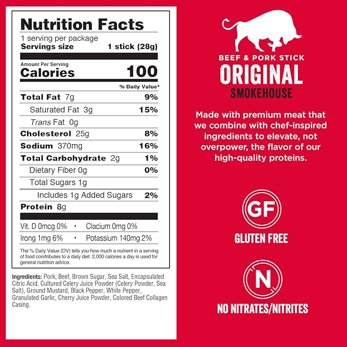 Chef's Cut Real Snack Beef and Pork Original Smokehouse Sticks 1 Ounce (16 Count)