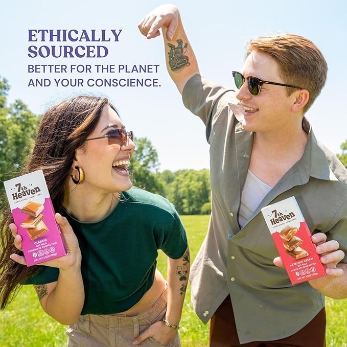 7th Heaven Vegan Oat Milk Chocolate Bars (3.5oz Full Size Candy Bars - 4 Packs) - Non GMO Kosher Parve Cruelty Free Fair Trade Cocoa 100% Dairy Free Chocolate Bars Perfect for Holiday Stocking S