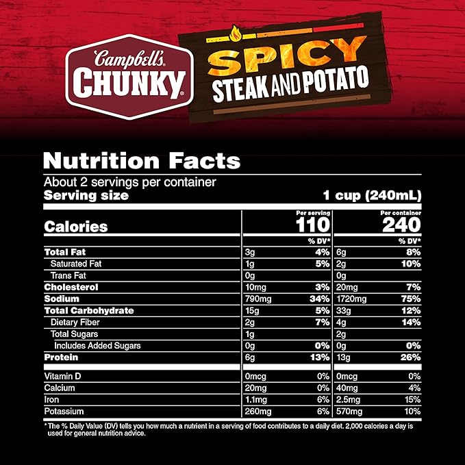 Campbell's Chunky Soup Spicy Steak and Potato Soup 18.8 oz Can (Case of 12)