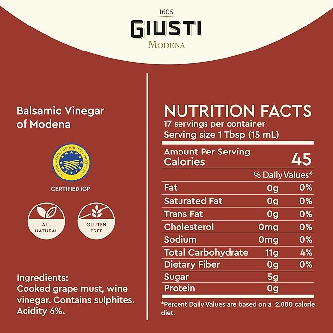 Giusti Balsamic Vinegar of Modena IGP – 3 Gold Medals Gran Deposito Thick &amp Balanced Authentic Italian Gourmet Aceto Balsamico di Modena IGP Made in Italy – 8.45 fl oz (250 ml) - Pack of 1