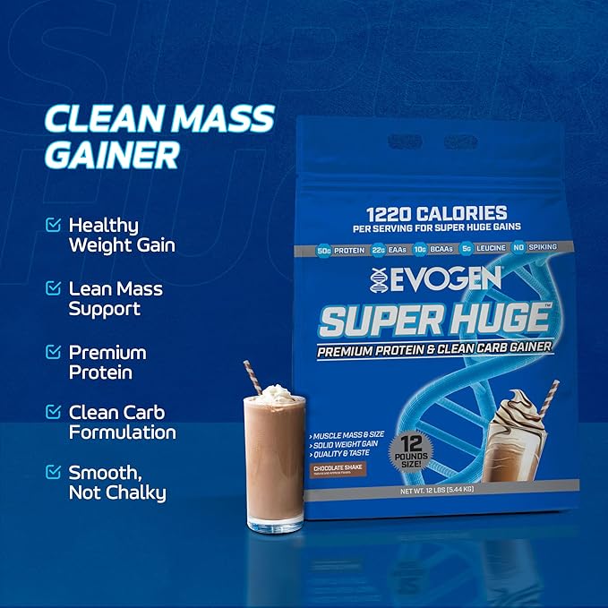 Evogen Super Huge Mass Gainer Protein Powder | 50g Protein Chocolate Shake | High Calorie Weight Gainer for Men &amp Women with Carbs &amp Nutrients | Strength &amp Weight Gain Support