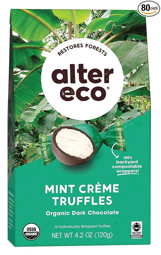 Alter Eco | Mint Creme Truffles | 58% Pure Dark Cocoa Fair Trade Organic Non-GMO Gluten Free Dark Chocolate Truffles | 80 Truffles