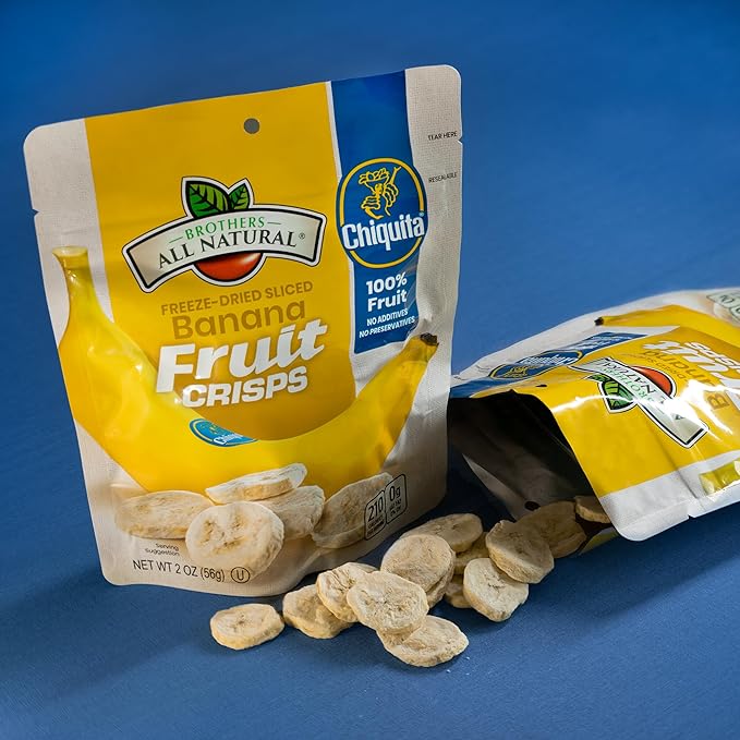 Brothers All Natural Freeze Dried Fruit Crisps Chiquita Banana 2 Oz (Pack of 8) Made with 100% Fruit Gluten Free Soy Free Vegan Healthy Snack Resealable Pouch