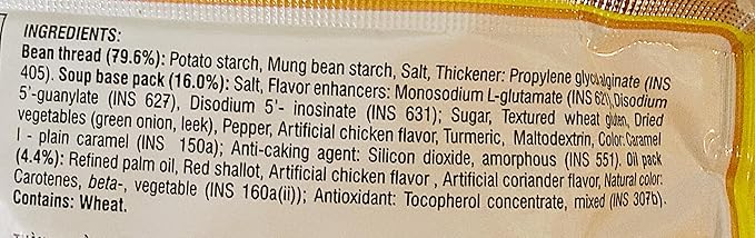 Instant Bean Thread Noodles Artificial Chicken Flavor 1.75 Oz 10 Packs