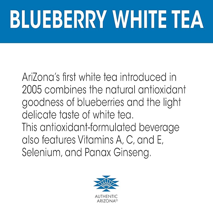 AriZona Blueberry White Tea - Premium Brewed Iced Tea 20 Fl Oz (Pack of 12)