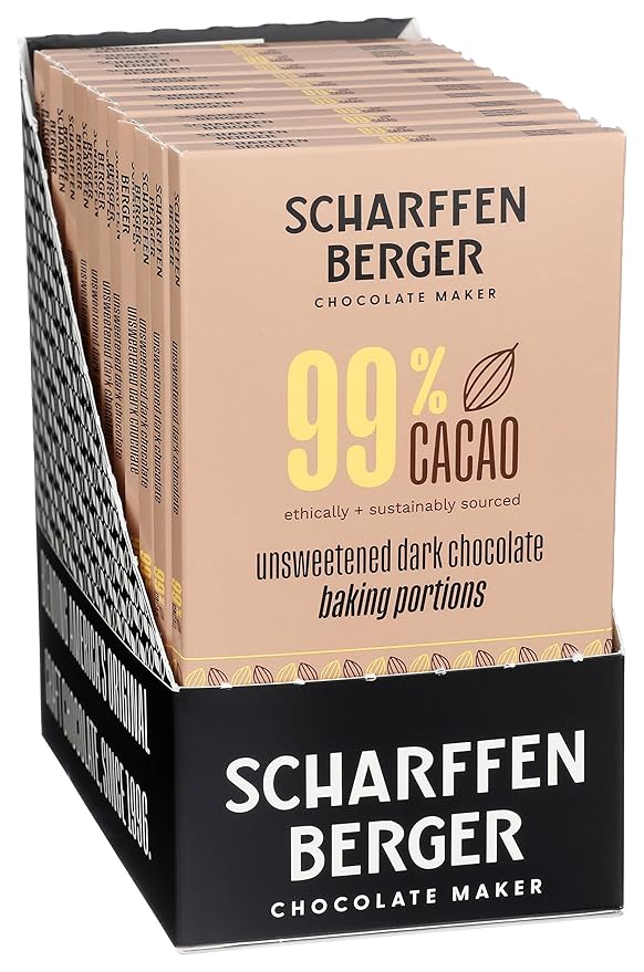 Scharffen Berger Unsweetened Dark Chocolate Baking Portions 99% Cacao Kosher Gluten Free &amp Non-GMO 4 Ounce (Pack of 12)