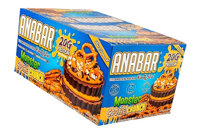 Anabar Protein Bar The Protein-Packed Candy Bar Amazing Tasting Protein Bar No Sugar Alcohols High Protein Amazingly Delicious (12 Bars Milk Chocolate Monster Cookie Crunch)