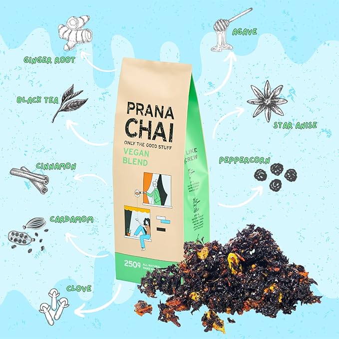 Prana Chai Sugar Free Chai Tea Agave Blend - Vegan Friendly Hand-Blended Natural Australian Loose Leaves All-Natural Chai -250g