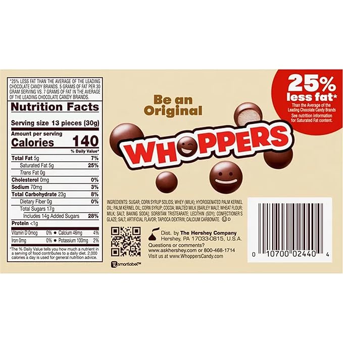 WHOPPERS Chocolate Covered Malted Milk Balls Fun Size 3 Balls Pack (Pack of 2 Pounds)