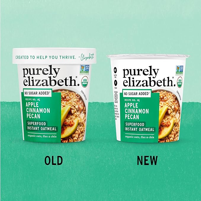 Purely Elizabeth Organic Apple Cinnamon Superfood Oatmeal Cups Great for Overnight Oats Gluten-Free 2 Ounce (Pack of 12)