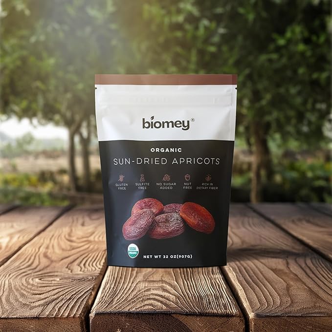Biomey Organic Certified 2 LB Sun-Dried Unsulphured Turkish Apricots - Soft &amp Juicy Dried Fruit - No Sugar Added - No Preservatives - Vegan - Non-GMO - Gluten Free Healthy Snack - Bulk Value Resea