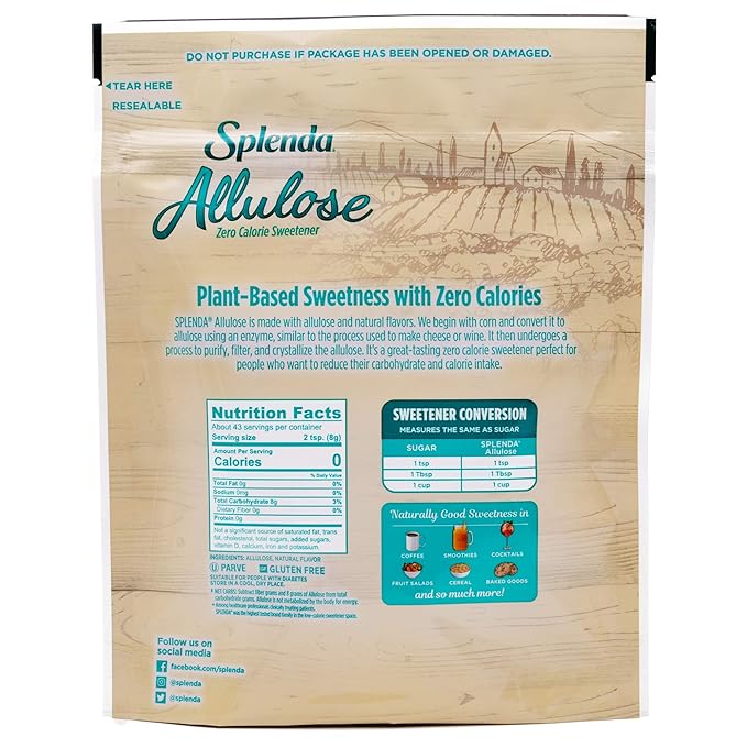 SPLENDA Allulose Plant Based Zero Calorie Sweetener For Baking &amp Beverages 12 Ounce Resealable Pouch