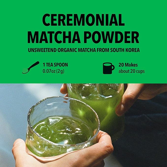 SUPER MATCHA Organic Ceremonial Grade Matcha Powder Single Origin South Korea Matcha Unsweetened Sugar-Free 1.42oz(40g) Stocking Stuffers White Elephant Gift