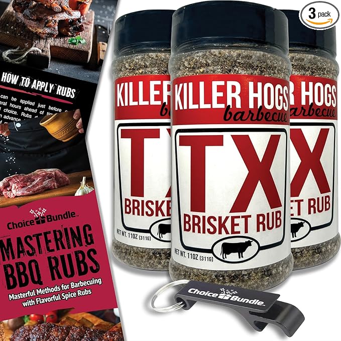 Killer Hogs TX Brisket Rub - Texas Style Premium BBQ Seasoning 3 pk (33 oz) + Barbecue Masters &amp Bottle Opener (5 Items)!